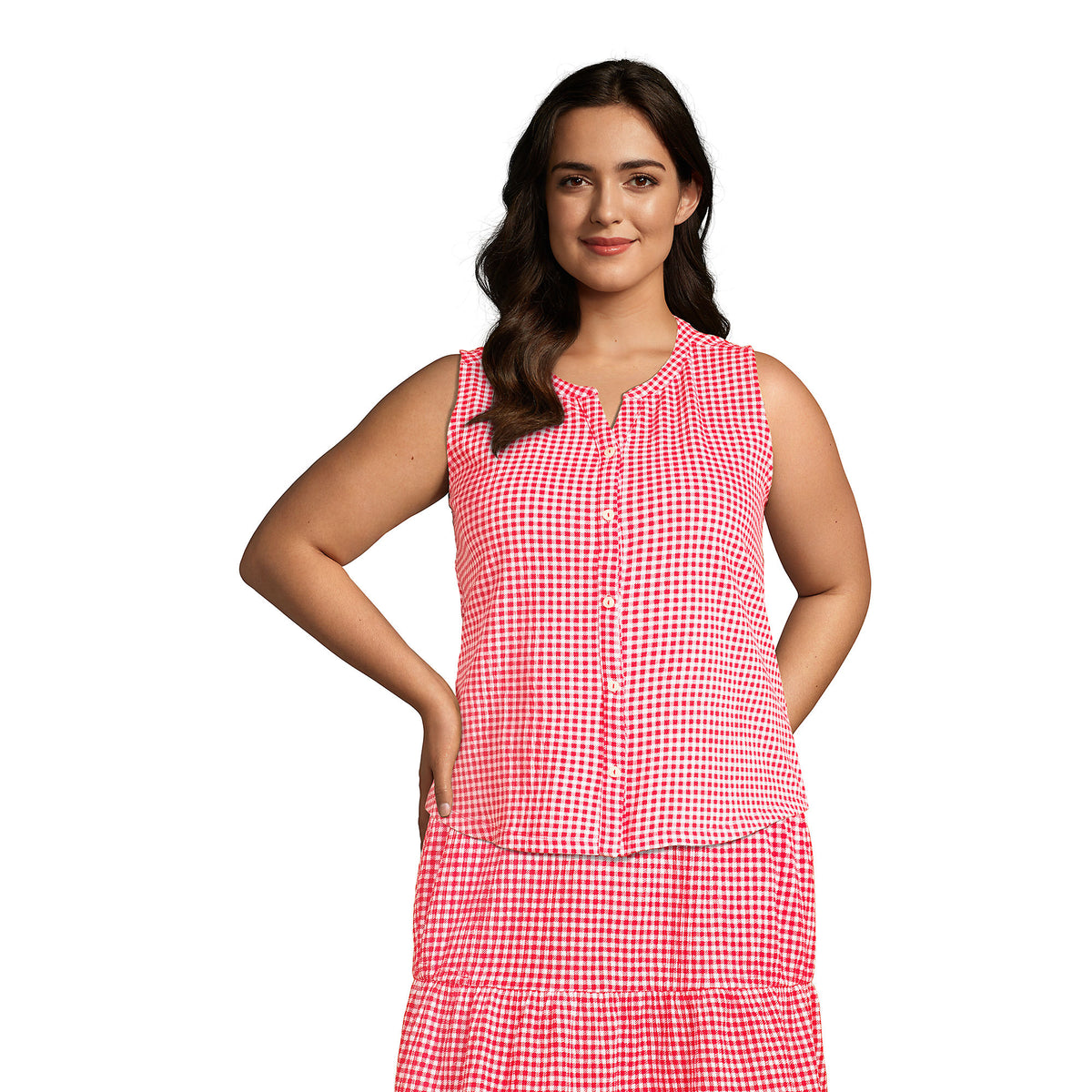 Women's Plus Size Crinkle Knit Button Front Tank