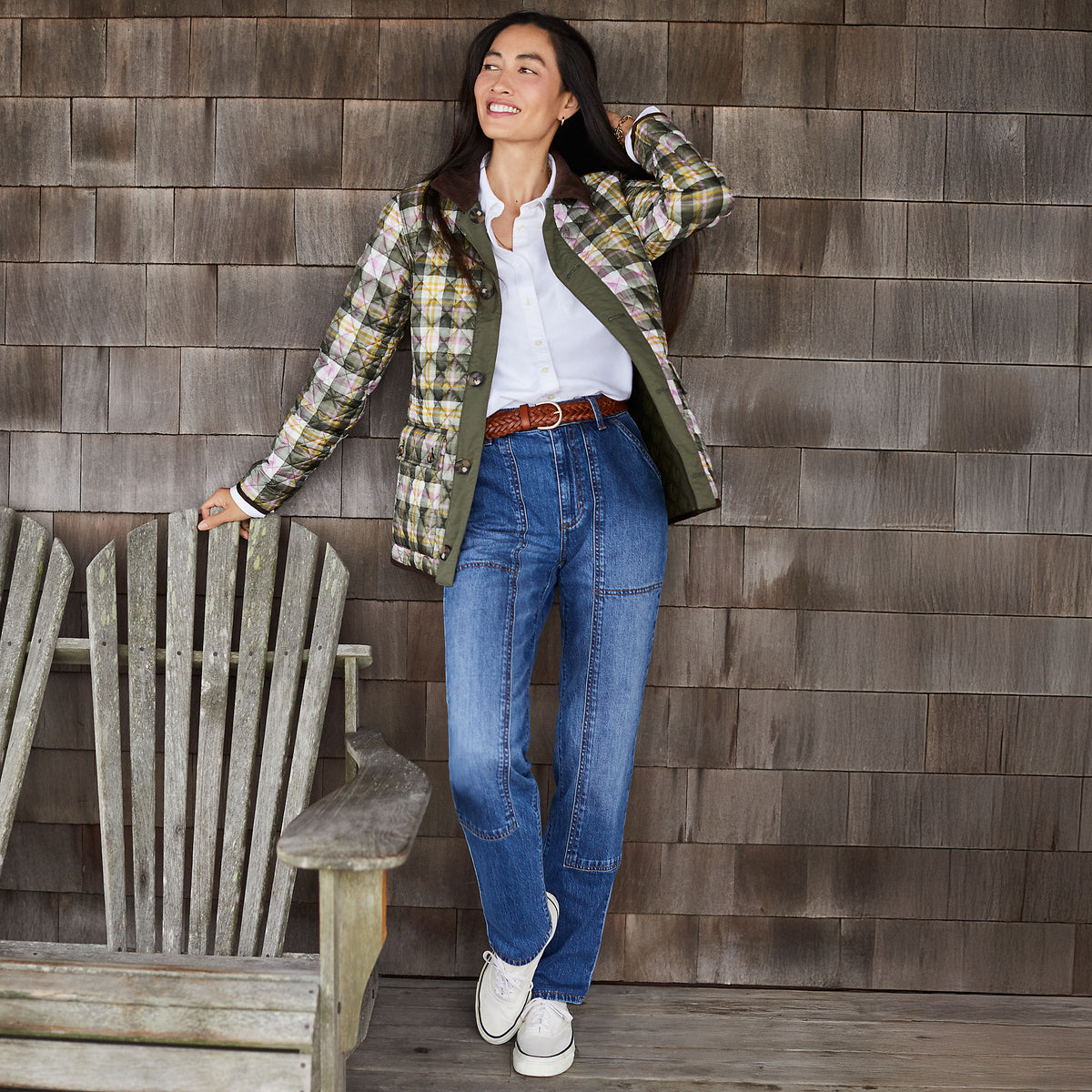 Women's Soft Denim High Rise Rail Straight Leg Utility Jeans
