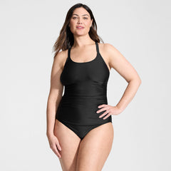 Women's Plus Size Essential Tie Back Ruched One Piece Swimsuit