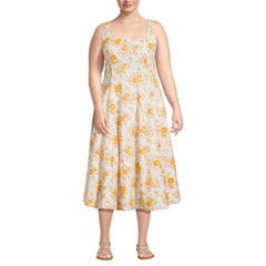 Women's Plus Size Princess Seamed Cotton Poplin Midi Dress