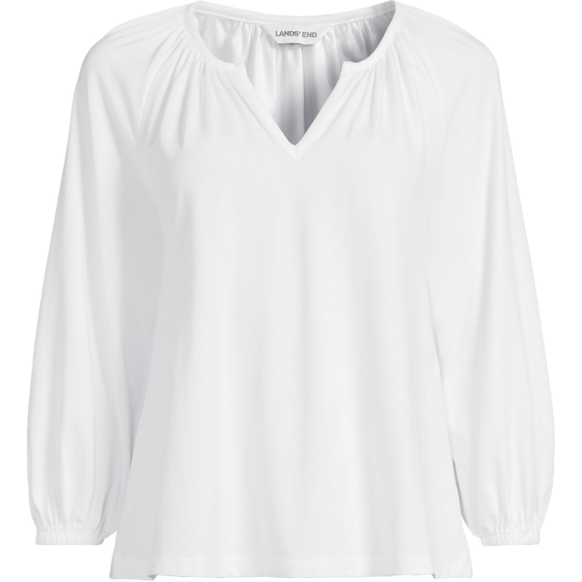 Women's Plus Size Lightweight Jersey 3/4 Sleeve Notch Neck Gather Blouse