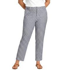 Women's Plus Size Mid Rise Classic Straight Leg Oxford Stripe Ankle Pants