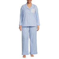 Women's Plus Size Cotton Poplin 2 Piece Pajama Set - Long Sleeve Top and Pants