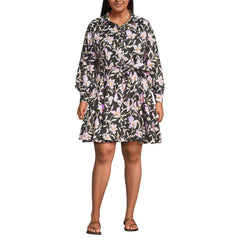 Women's Plus Size Poplin Button Front Dress with Godets