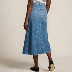 Women's Soft Denim Godet Midi Skirt