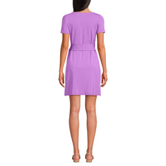 Women's Petite Short Sleeve Cotton Modal Wrap Above the Knee Dress