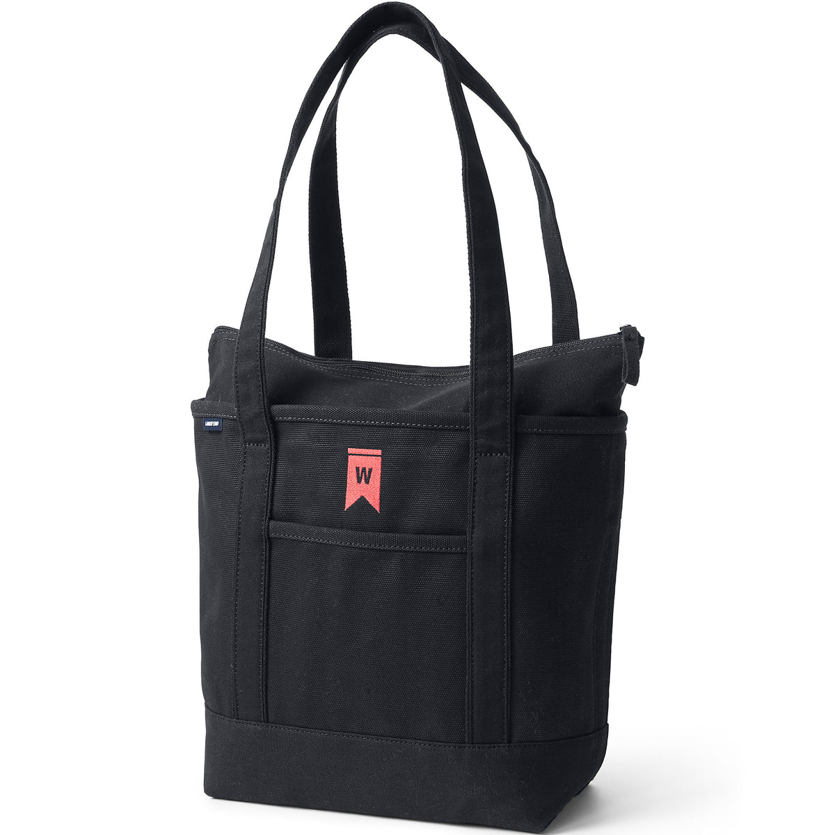 Medium Solid Color 5 Pocket Zip Top Long Handle Canvas Tote Bag