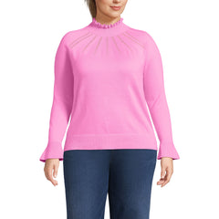 Women's Plus Size Cotton Pointelle Turtleneck Sweater