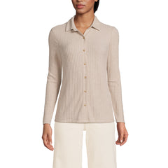 Women's Long Sleeve Wide Rib Button Front Polo