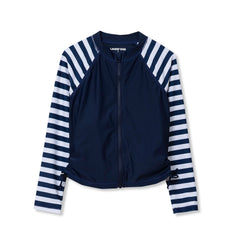 Girls Chlorine Resistant Long Sleeve Zip Front Rash Guard