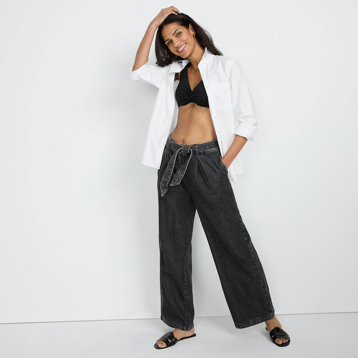 Women's High Ridge Twill Pull On Pleated Wide Leg Pants