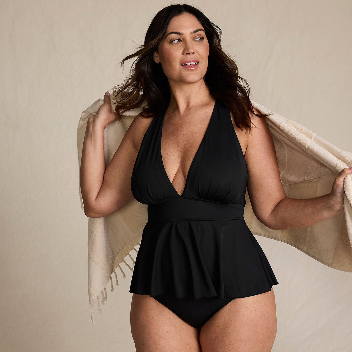 Women's Plus Size SlenderSuit Plunge Ruched X-Back Ruffle Fauxkini One Piece Swimsuit