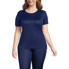 Women's Plus Size Silk Interlock Short Sleeve Crewneck Long Underwear Thermal Baselayer Top