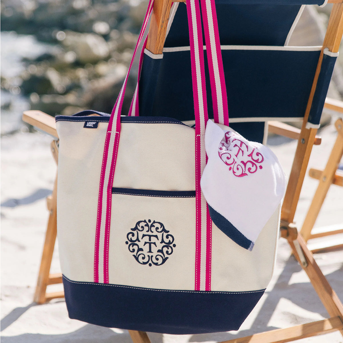 LE x T and T Large Open Top Long Handle Canvas Tote