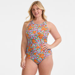 Women's Plus Size Tugless High Neck Portrait Back One Piece Swimsuit
