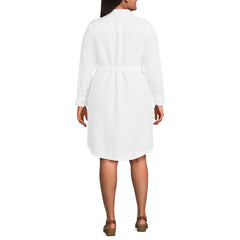 Women's Plus Size Long Sleeve Linen Shirt Dress