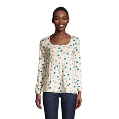 Women's Long Sleeve Light Weight Jersey Square Neck Tiered Top