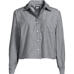 Women's Poplin Ruffle Button Front Cropped Shirt
