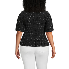 Women's Plus Size Bubble Sleeve Silky Knit Smocked Mock Neck Top