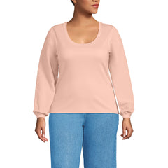 Women's Plus Size Supima Interlock Scoop Neck Blouson Sleeve Top
