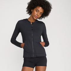 Women's Petite SunShade UPF 50 Hooded Zip Front Rash Guard
