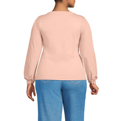 Women's Plus Size Supima Interlock Scoop Neck Blouson Sleeve Top