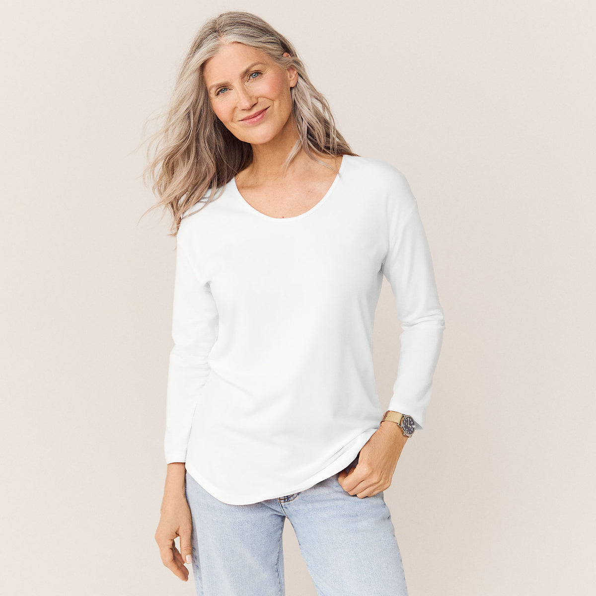 Women's Petite 3/4 Sleeve Lightweight Jersey Shirttail Tee