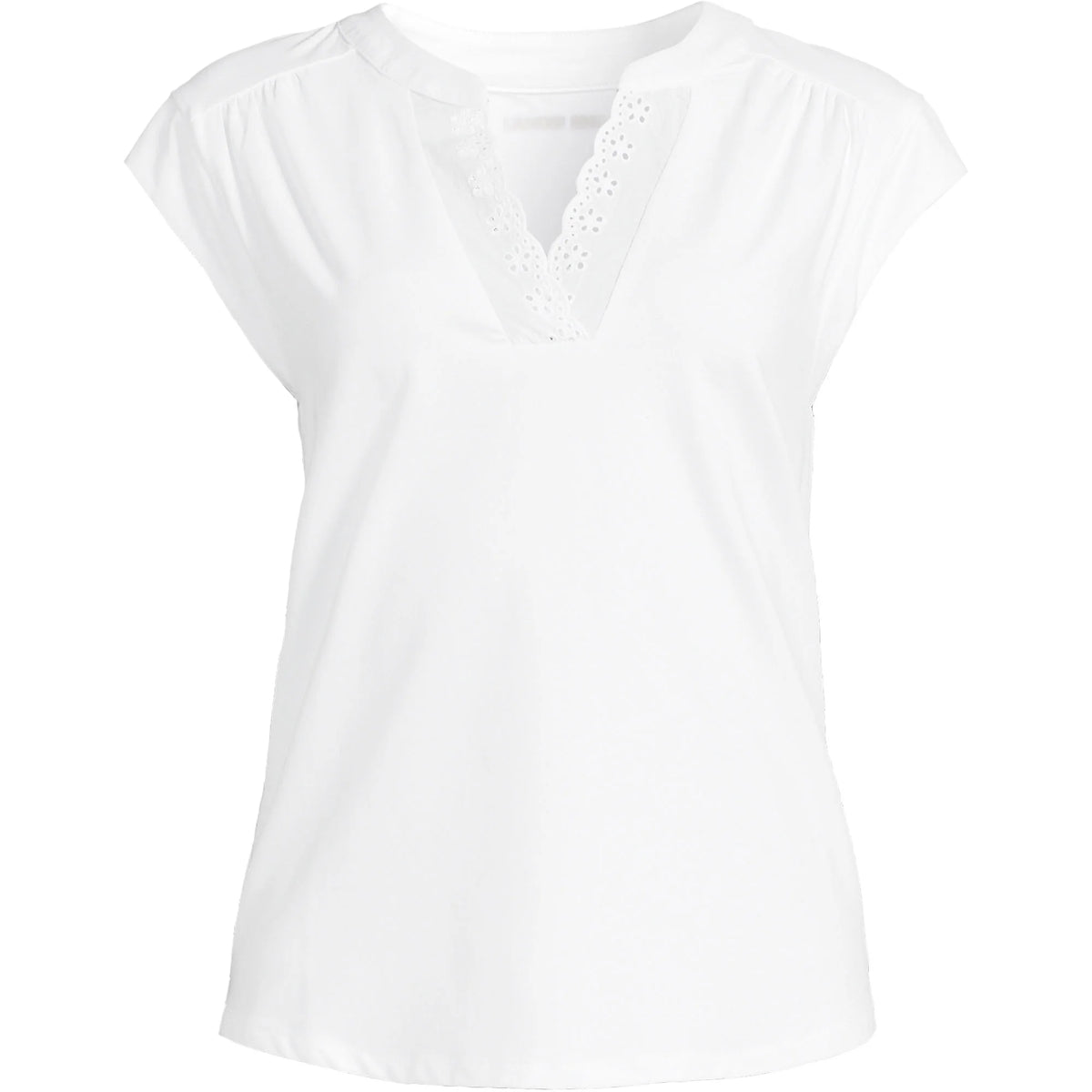 Women's Plus Size Cap Sleeve Lightweight Jersey Lace Shoulder Tee
