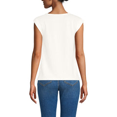 Women's Linen Blend Cap Sleeve Gathered Shoulder Tee