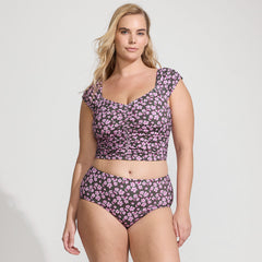Women's Plus Size Ruched Cap Sleeve Midkini Top