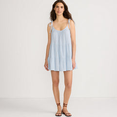 Women's Oversized Cotton Gauze Metallic Tiered Mini Cover-up Dress