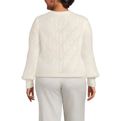 Women's Plus Size Eyelash Fuzzy Pointelle Puff Sleeve Sweater
