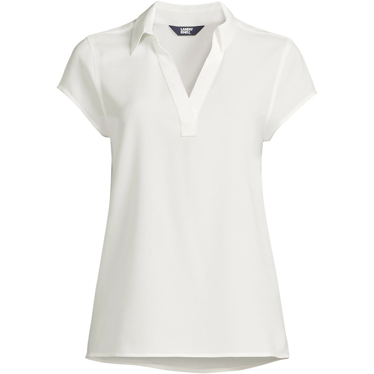 Women's Petite Short Sleeve Split Neck Crepe Blouse