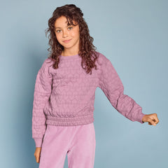 Girls Knit Quilted Crew Neck Sweatshirt