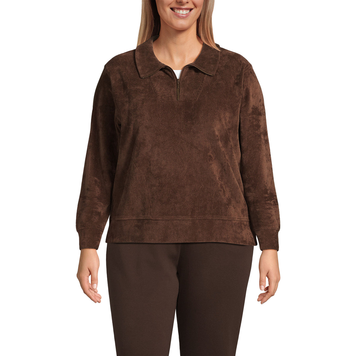 Women's Plus Size Long Sleeve Sport Cord Quarter Zip Pullover