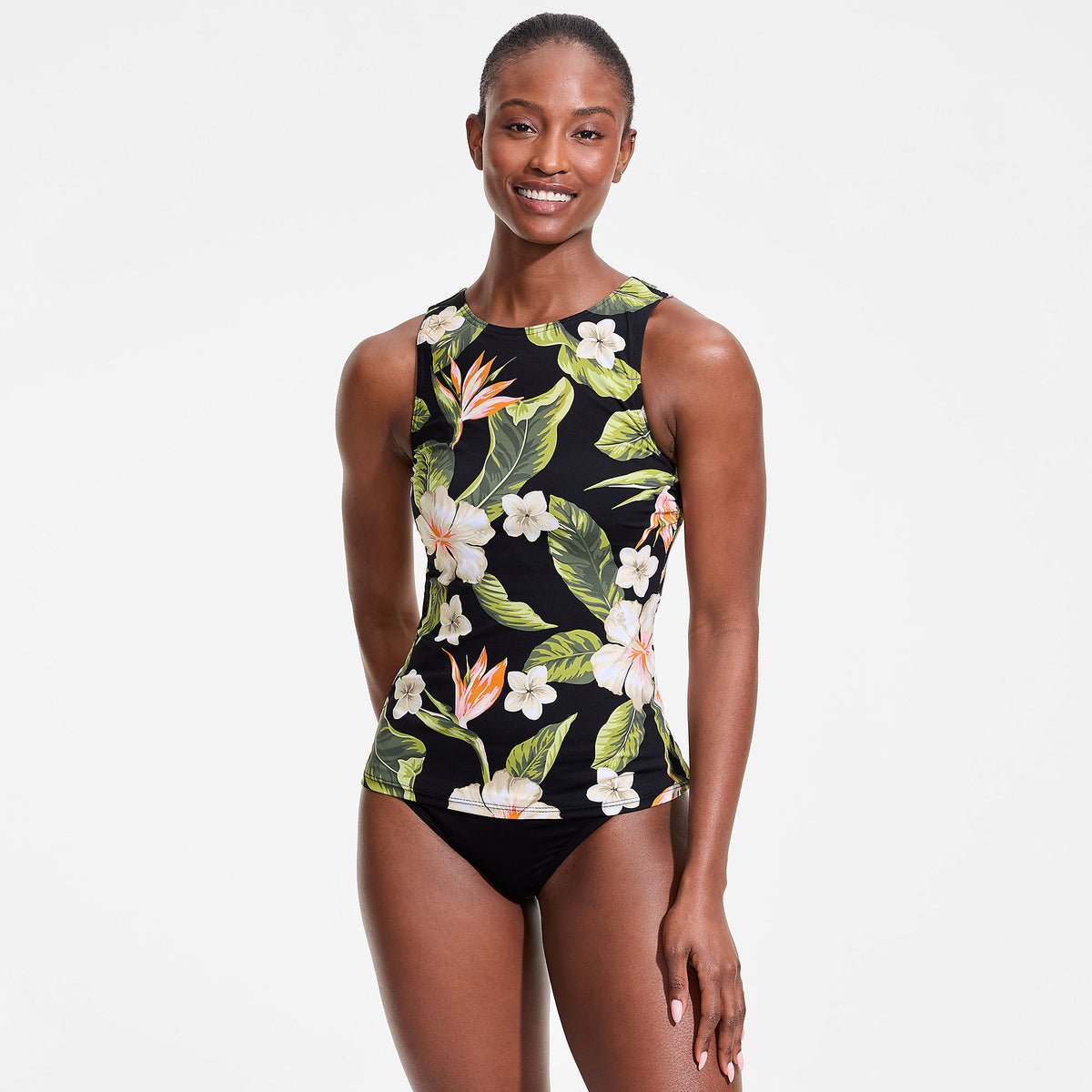 Women's Petite High Neck UPF 50 Sun Protection Modest Tankini Swimsuit Top