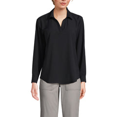 School Uniform Women's Long Sleeve Polo Collar Popover Crepe Blouse