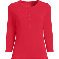 Women's Plus Size 3/4 Sleeve Polished Rib Henley Top