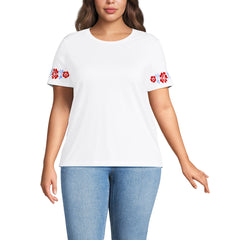 Women's Plus Size Short Sleeve Supima Cotton Embroidered Crew Neck T Shirt