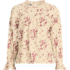 Women's Plus Size Cotton Voile Long Sleeve Crew Neck Top