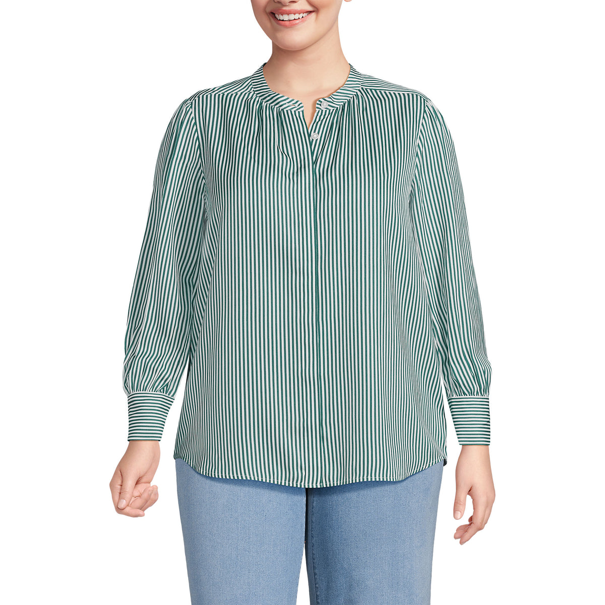 Women's Plus Size Banded Collar Button Front Shirt