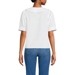 Women's Carefree Cotton Puff Sleeve Statement Collar Shirt