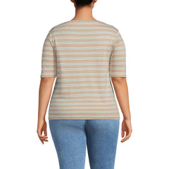 Women's Plus Size Supima Cotton Elbow Sleeve Boatneck Button Shoulder Tee