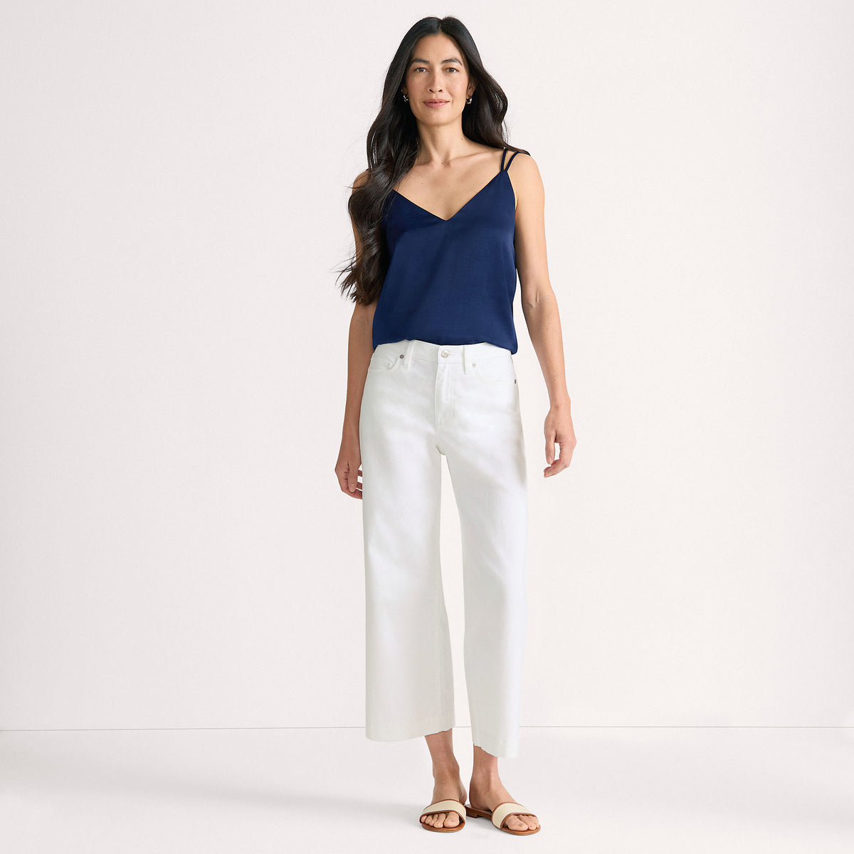 Women's Petite Denim High Rise Wide Leg Crop Jeans