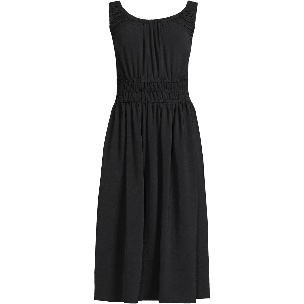 Women's Petite Creaseless Scoop Neck Smocked Midi Dress