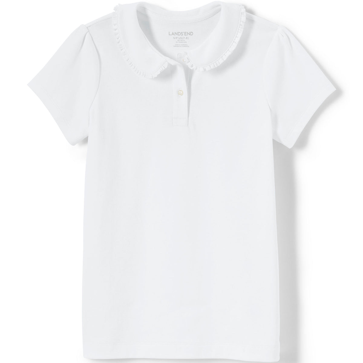 Girls Short Sleeve Ruffled Peter Pan Collar Knit Shirt