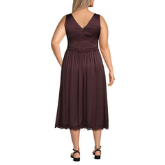 Women's Plus Size Satin Sleeveless Lace Detail Dress