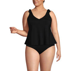 Women's Plus Size Tie Shoulder Flutter Tankini Top