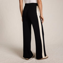 Women's Fine Gauge Cotton Side Stripe Wide Leg Sweater Pants