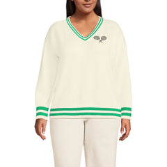 Women's Plus Size Drifter Varsity Vneck Sweater with Crest